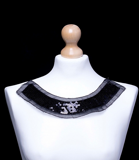 Black Sequined Wide Neckline Applique - Click Image to Close